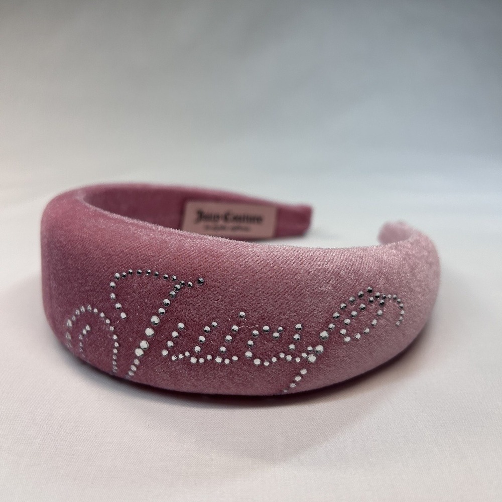 Juicy Couture Pink Velvet Padded Headband Rhinestone Script Logo NWT